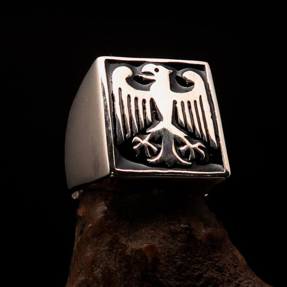 Perfectly crafted Men's black German Eagle Seal Ring - Sterling Silver - BikeRing4u