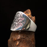 Excellent crafted Men's antiqued Celtic Runes Cross Ring - Sterling Silver - BikeRing4u
