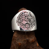 Excellent crafted Men's antiqued Celtic Runes Cross Ring - Sterling Silver - BikeRing4u
