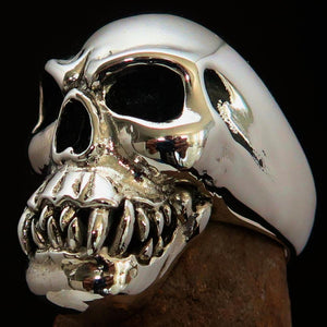 Excellent crafted Men's Cannibal Ring Zombie with Fangs - Sterling Silver - BikeRing4u