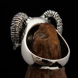 Excellent crafted Men's 1% Ram Skull Outlaw Ring - antiqued Sterling Silver - BikeRing4u