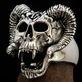 Excellent crafted Men's 1% Ram Skull Outlaw Ring - antiqued Sterling Silver - BikeRing4u