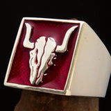 Perfectly crafted Men's Cowboy Ring Bull Skull Red - Sterling Silver - BikeRing4u