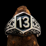 Excellent crafted Men's Biker Ring Black Number 13 - Sterling Silver 925 - BikeRing4u