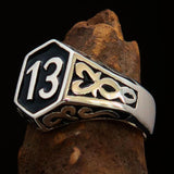 Excellent crafted Men's Biker Ring Black Number 13 - Sterling Silver 925 - BikeRing4u