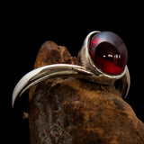 Excellent crafted Women's Ring with red Garnet Cabochon- Sterling Silver - BikeRing4u