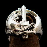 Excellent crafted Fish and Sword Combat Diver Ring - Sterling Silver - BikeRing4u