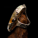 Huge Sterling Silver Solitaire Ring with Fancy Cut Agate Slice - BikeRing4u