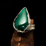 Pear shaped Artwork Sterling Silver Ring with Green Malachite - Size 9 - BikeRing4u