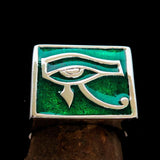 Excellent crafted Men's Ring All seeing Udjat Eye of Ra Green - Sterling Silver - BikeRing4u