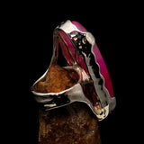 Artistic Sterling Silver Artwork Ring with oval pink Agate Cabochon - BikeRing4u