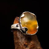 Artistic Sterling Silver Artwork Ring with oval yellow Agate Cabochon - BikeRing4u
