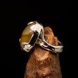 Artistic Sterling Silver Artwork Ring with oval yellow Agate Cabochon - BikeRing4u