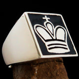 Perfectly crafted Men's Chess Player Ring King's Crown Black - Sterling Silver - BikeRing4u