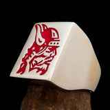 Perfectly crafted Men's Ring Viking Warrior Red - Sterling Silver - BikeRing4u