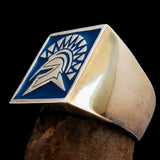Nicely crafted Men's Ring Blue Greek Warrior - Sterling Silver - BikeRing4u
