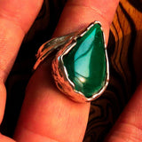 Pear shaped Artwork Sterling Silver Ring with Green Malachite - Size 9 - BikeRing4u