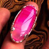 Artistic Sterling Silver Artwork Ring with oval pink Agate Cabochon - BikeRing4u