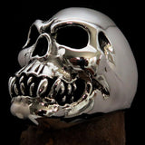 Excellent crafted Men's Zombie Fang Skull Ring - Antiqued Sterling Silver - BikeRing4u