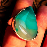 Minimalistic Sterling Silver Ring with pear shaped green Agate Cabochon - BikeRing4u
