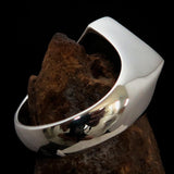 Men's Sterling Silver Biker Ring Diamond shaped 1% Percent Outlaw Symbol Red - BikeRing4u