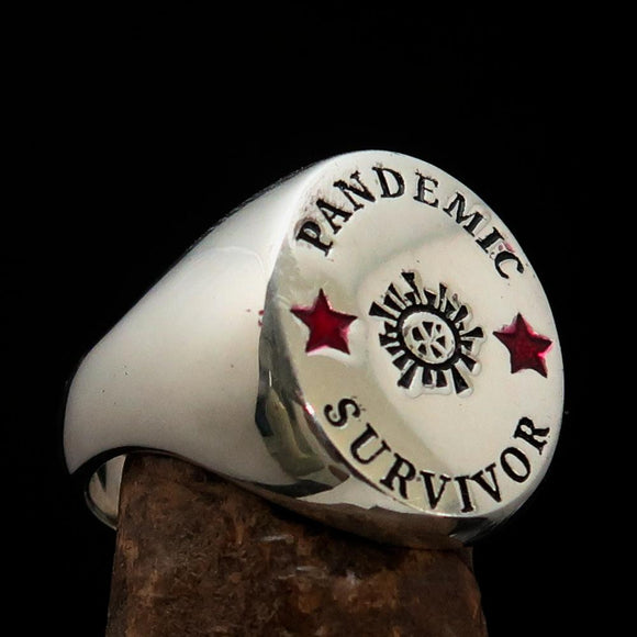 Excellent crafted Men's Sterling Silver Ring Pandemic Survivor - BikeRing4u