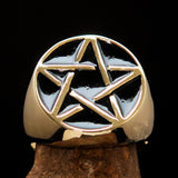 Excellent crafted Men's Pinky Ring Black Pentagram - Solid Brass - BikeRing4u