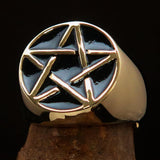 Excellent crafted Men's Pinky Ring Black Pentagram - Solid Brass - BikeRing4u