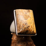Rectangle shaped symmetric Artwork Sterling Silver Ring with Picture Jasper size 10 - BikeRing4u