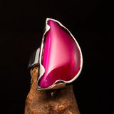 Asymmetric Sterling Silver Ring with fancy shaped pink Agate Cabochon - BikeRing4u