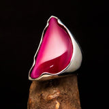 Asymmetric Sterling Silver Ring with fancy shaped pink Agate Cabochon - BikeRing4u