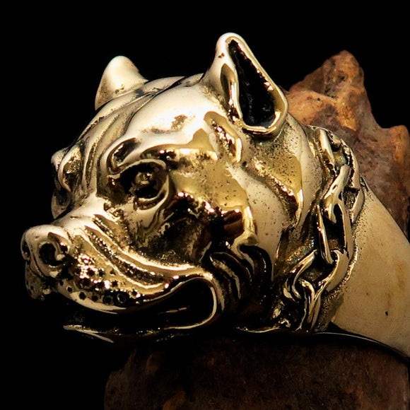 Excellent crafted Men's Brass Animal Ring Pitbull in Chains - BikeRing4u