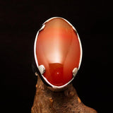 Minimalistic Sterling Silver Ring with oval shaped orange Agate Cabochon - BikeRing4u