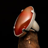 Minimalistic Sterling Silver Ring with oval shaped orange Agate Cabochon - BikeRing4u