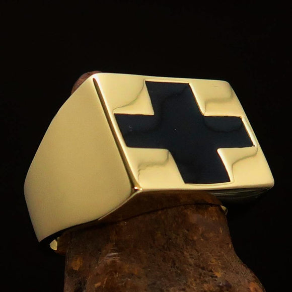 Perfectly crafted Men's Black Cross Ring - Solid Brass - BikeRing4u