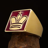 Perfectly crafted Men's Chess Player Ring Red King's Crown - Solid Brass - BikeRing4u