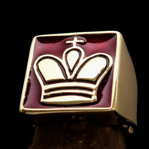 Perfectly crafted Men's Chess Player Ring Red King's Crown - Solid Brass - BikeRing4u