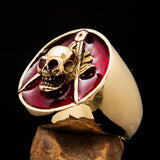 Perfectly crafted Men's Masonic Skull Ring Red - Solid Brass - BikeRing4u