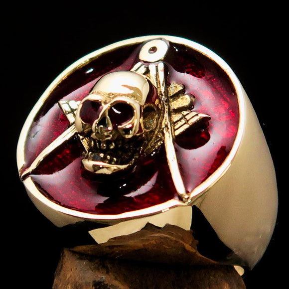 Perfectly crafted Men's Masonic Skull Ring Red - Solid Brass - BikeRing4u