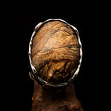 Oval shaped symmetric Artwork Sterling Silver Ring with Picture Jasper size 8 - BikeRing4u