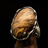 Oval shaped symmetric Artwork Sterling Silver Ring with Picture Jasper size 8 - BikeRing4u