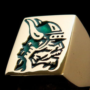 Perfectly crafted Men's Ring Viking Warrior Green - Solid Brass - BikeRing4u