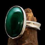 Oval shaped Mirror polished Sterling Silver Ring Green Malachite - Size 10 - BikeRing4u
