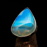 Minimalistic Sterling Silver Ring with pear shaped blue Agate Cabochon - BikeRing4u