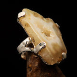 Sterling Silver Ring with fancy shaped Champagne Druzy Agate Cabochon - BikeRing4u