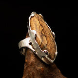 Marquise shaped symmetric Artwork Sterling Silver Ring with Picture Jasper size 8 - BikeRing4u