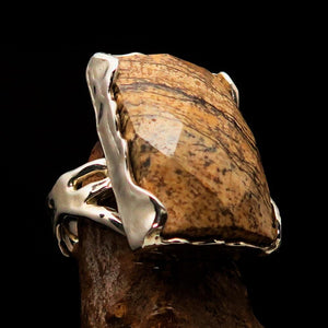 Rectangle shaped symmetric Sterling Silver Ring with facet Jasper size 7 - BikeRing4u