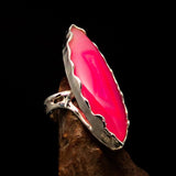 Sterling Silver Artwork Ring with marquise shaped pink Agate Cabochon - BikeRing4u