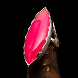 Sterling Silver Artwork Ring with marquise shaped pink Agate Cabochon - BikeRing4u