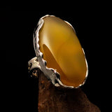 Sterling Silver Artwork Ring with oval yellow Agate Cabochon - BikeRing4u